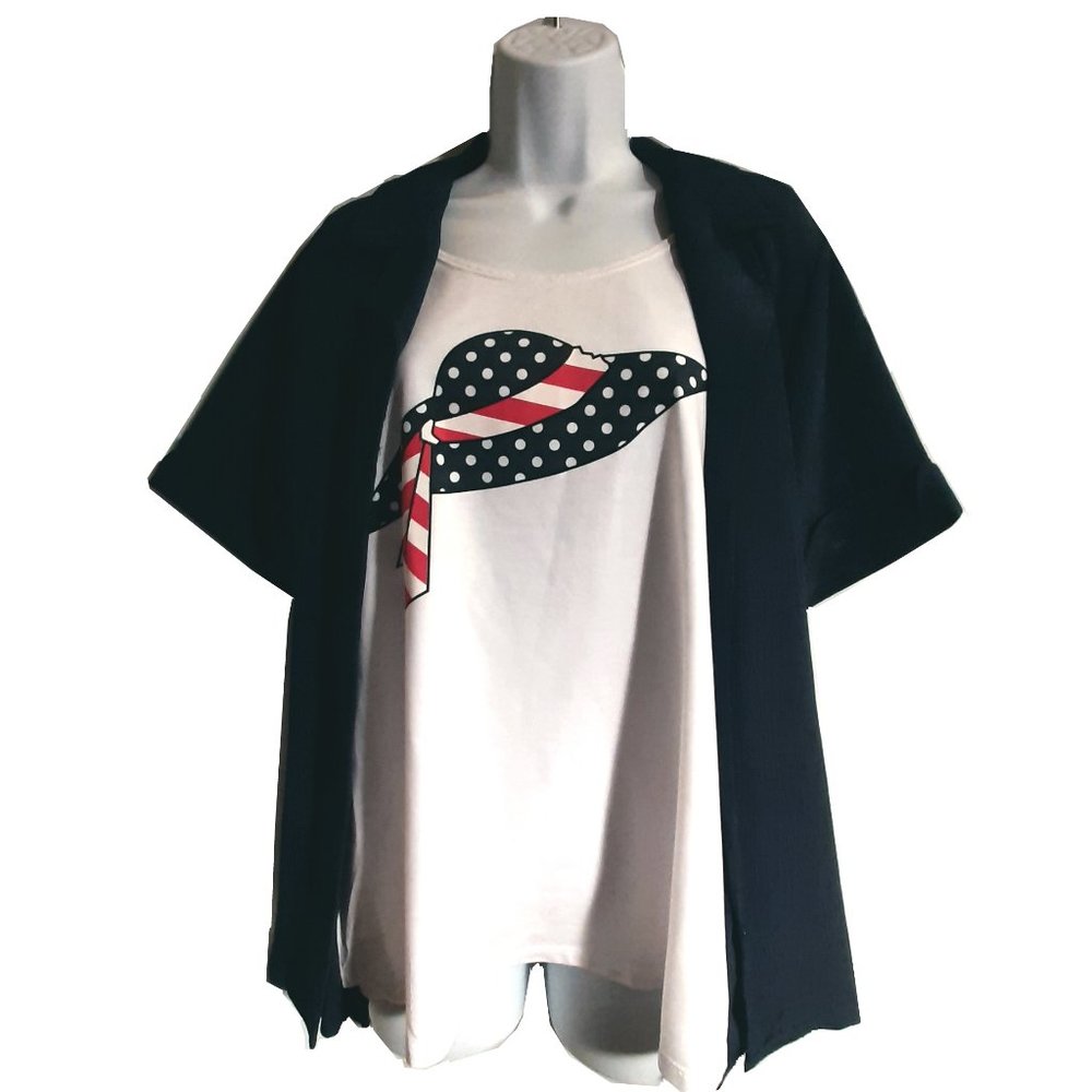 Kim Rogers 2-Layer Casual Blouse -- Fun for 4th of July! (Petite XL)